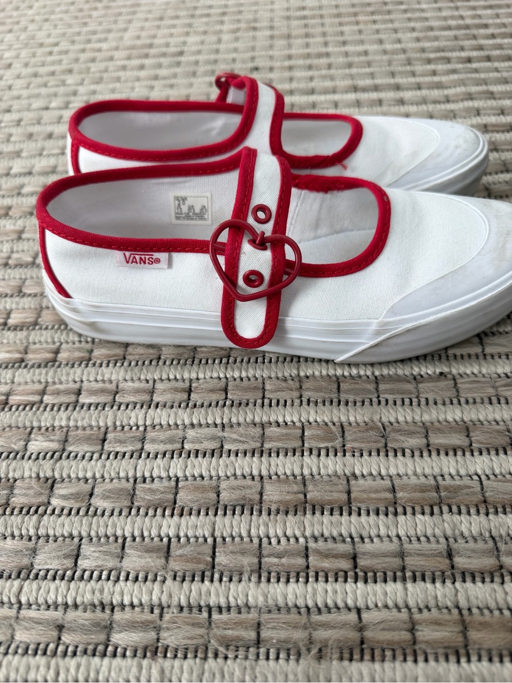 Girls Vans Mary Jane Sneakers with Red Trim and Heart Buckle